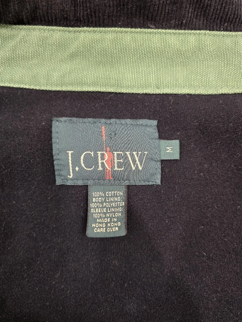 vintage green J.Crew 90's canvas work jacket with a black corduroy collar M